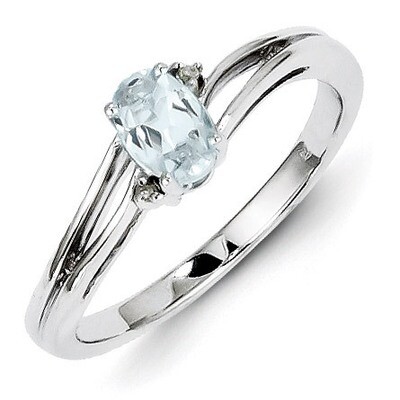 Aquamarine Oval Ring Sterling Silver Rhodium-plated Diamond QR4506AQ, MPN: QR4506AQ, 883957365350