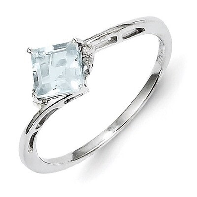 Aquamarine Square Ring Sterling Silver Rhodium-plated Diamond QR4510AQ, MPN: QR4510AQ, 886774312224