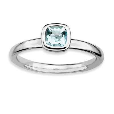 Cushion Cut Aquamarine Ring Sterling Silver QSK448, MPN: QSK448, 886774004655