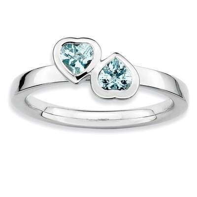 Aquamarine Double Heart Ring - Sterling Silver QSK400, MPN: QSK400, 886774001999