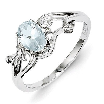 Aquamarine Oval Ring Sterling Silver Rhodium-plated Diamond QR4500AQ, MPN: QR4500AQ, 883957365138