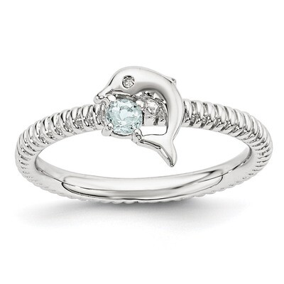 Aquamarine &amp; Diamond Dolphin Ring Sterling Silver QSK1847, MPN: QSK1847, 886774375908