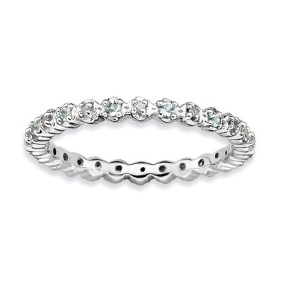 Aquamarine &amp; Diamond Ring - Sterling Silver QSK534, MPN: QSK534, 886774009537