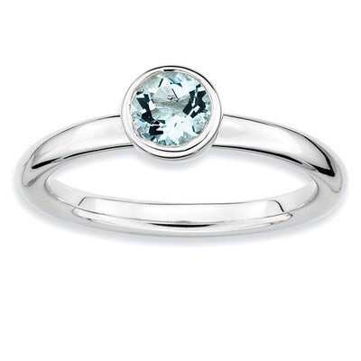 Low 5mm Round Aquamarine Ring - Sterling Silver QSK510, MPN: QSK510, 886774008103