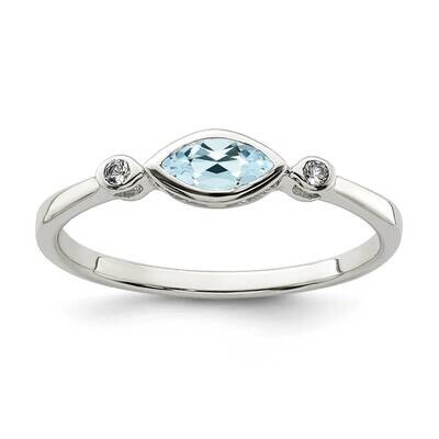 Aquamarine and White Topaz Ring Sterling Silver Polished QR7065MAR, MPN: QR7065MAR, 883957337494