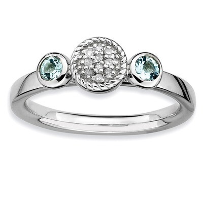 Round Aquamarine &amp; Diamond Ring - Sterling Silver QSK522, MPN: QSK522, 886774217970