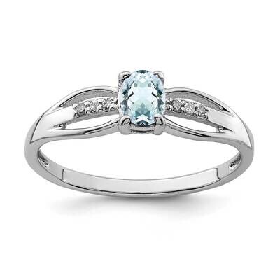 Diamond Aquamarine Ring Sterling Silver Rhodium Plated QR7064MAR, MPN: QR7064MAR, 883957337364