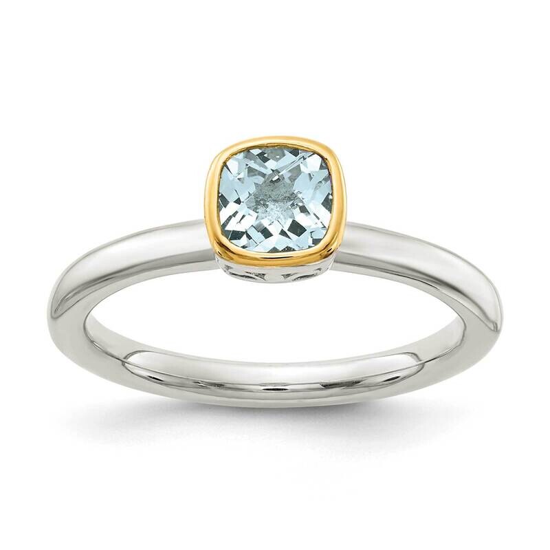 Aquamarine Ring Sterling Silver with 14k Gold Accent QTC1734