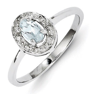 Aqua &amp; Diamond Ring Sterling Silver Rhodium QDX882, MPN: QDX882, 883957599403