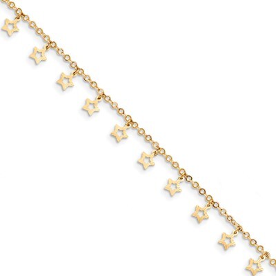 Star Anklet 14K Gold Polished &amp; Textured ANK282-10, MPN: ANK282-10, 191101922213