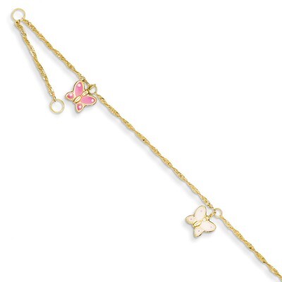 Adjustable Enameled Butterfly Anklet 10 Inch 14k Gold ANK88-10, MPN: ANK88-10, 886774086903