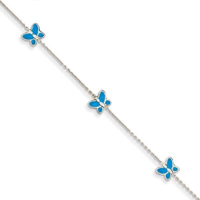 Blue Enameled Butterfly Anklet 10 Inch 14k White Gold ANK89-10, MPN: ANK89-10, 886774086910