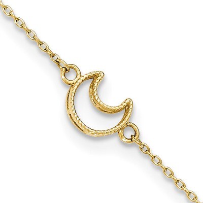 Moon with 1 inch Extender Anklet 14K Gold Textured and Polished ANK274-10, MPN: ANK274-10, 88677436…