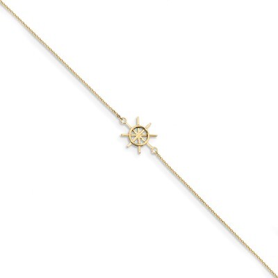 Captains Wheel with 1 inch Extender Anklet 14k Gold Polished ANK285-9, MPN: ANK285-9, 191101924453