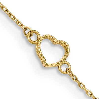 Heart with 1 inch Extender Anklet 14K Gold Textured and Polished ANK278-10, MPN: ANK278-10, 8867743…