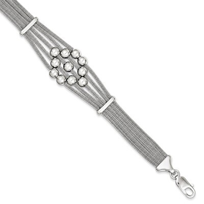 Sterling Silver Rhodium Polished Rope and Bead Bracelet QG3346-7.75
