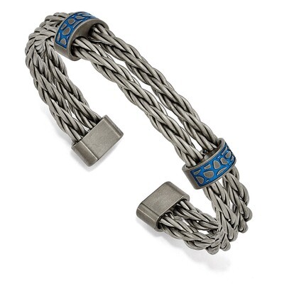 Edward Mirell Titanium Brushed with Blue Anodized Stations Cuff Bangle EMB164 by Edward Mirell, MPN…