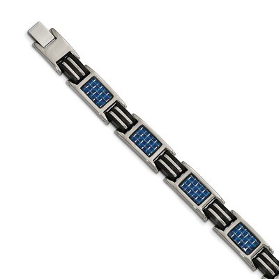 Blue Carbon Fiber Inlay &amp; Rubber Bracelet Titanium Polished TBB172-8.5 by Chisel, MPN: TBB172-8.5, …