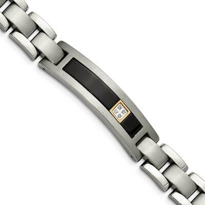 Titanium 14k Gold Polished Brushed Black Onyx 0.05ct. tw dia 8 Inch Bracelet Titanium TBB160-8 by C…
