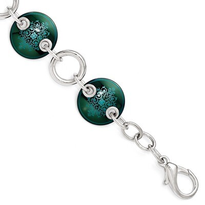 Edward Mirell Black Titanium &amp; Sterling Silver Anodized Teal Bracelet EMB147-8 by Edward Mirell, MP…