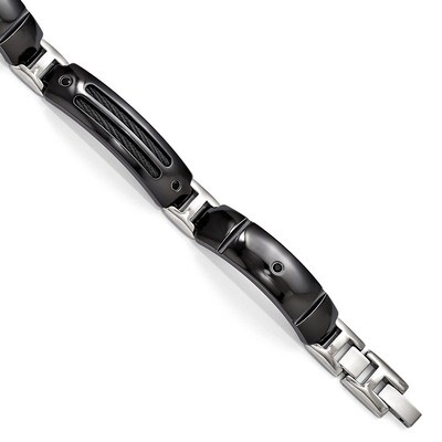 Edward Mirell Black Titanium Cable Black Spinel Sterling Silver Bezel Bracelet EMB136-8 by Edward M…