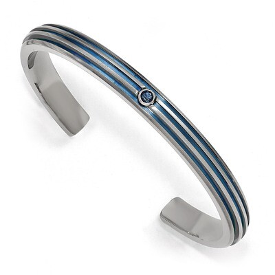 Edward Mirell Titanium Groove Blue Anodized Blue Sapphire Cuff Bracelet EMB167 by Edward Mirell, MP…
