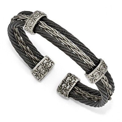 Edward Mirell Titanium Black Memory &amp; Brushed Cable Cuff Bangle EMB165 by Edward Mirell, MPN: EMB16…