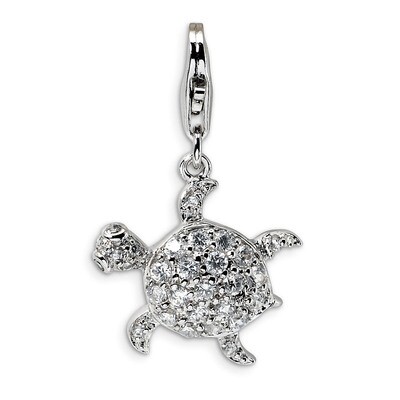 Sea Turtle Charm Sterling Silver Synthetic Diamond QCC381 by Amore La Vita, MPN: QCC381, 8839573333…