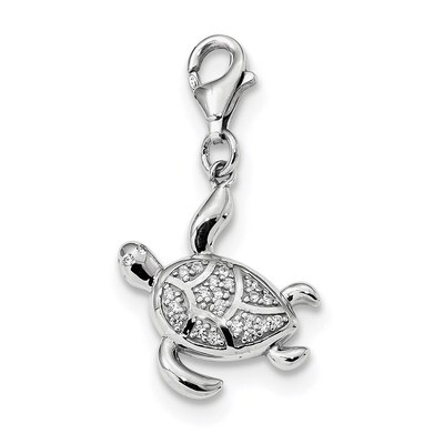 CZ Diamond Sea Turtle with Lobster Clasp Charm Sterling Silver Rhodium-plated QC9281, MPN: QC9281, …