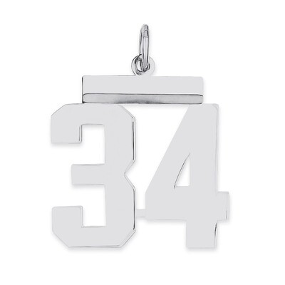 Pendant Number 34 Polished Sterling Silver Medium QMS34, MPN: QMS34, 191101278068