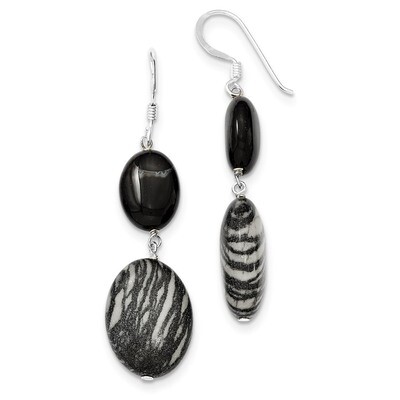 Black Sardonyx &amp; Zebra Jasper Dangle Earrings Sterling Silver QE5977, MPN: QE5977, 886774080192