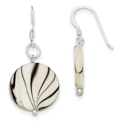 Zebra Print Mother of Pearl Disc Earrings Sterling Silver QE6211, MPN: QE6211, 886774023540