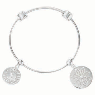 Nikki Lissoni Charm Bangle with Two Fixed Charms Be Who You Are Compassion Lotus Silver-Plated 21cm…