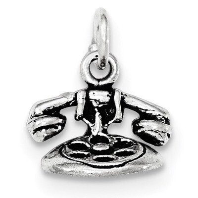 Antiqued &amp; Textured 3-D Telephone Pendant Sterling Silver QC8809