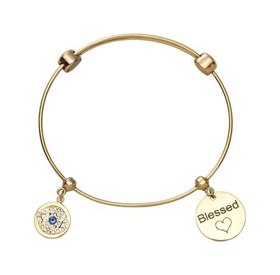 Nikki Lissoni Charm Bangle Gold-Plated with Two Fixed Charms Lucky Eye Blessed 21cm 8.2 inch B1131G…