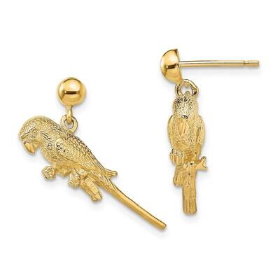 Parrot Dangle Earrings 14k Gold 3-D TE675, MPN: TE675, 637218108206