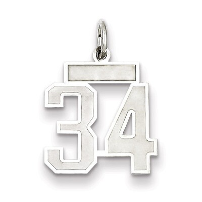 Charm Number 34 Satin Sterling Silver Small QPS34, MPN: QPS34, 191101282638