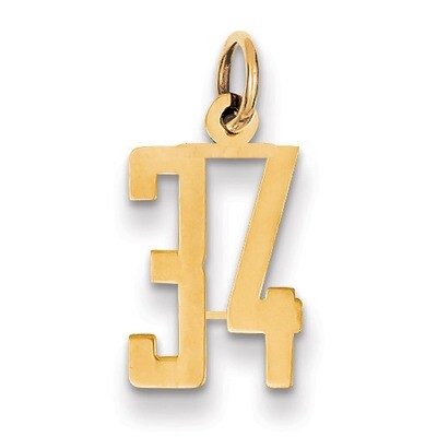 Number 34 Charm 14k Gold Small Polished Elongated LES34, MPN: LES34, 883957218946