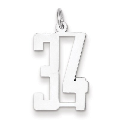 Charm Number 34 Elongated Pol Sterling Silver Small QES34, MPN: QES34, 191101190162