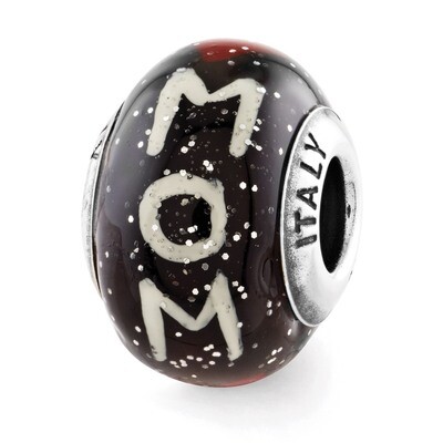 Mom with Hearts Black Glass Bead - Sterling Silver QRS2878, MPN: QRS2878, 886774991467