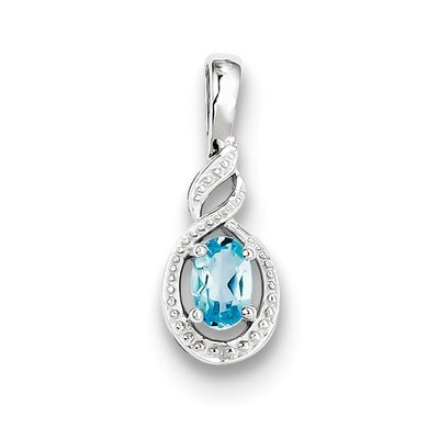 Light Swiss Blue Topaz &amp; Diamond December Pendant Sterling Silver QBPD18DEC, MPN: QBPD18DEC, 883957…