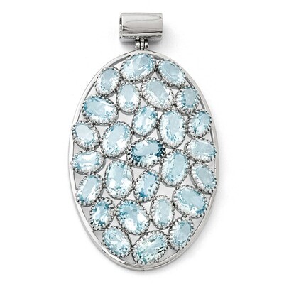 Rhodium Plated Oval Blue Topaz Pendant Sterling Silver QP3993BT