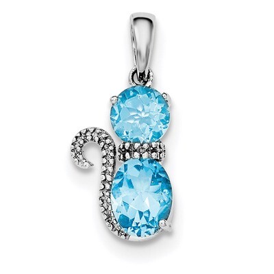 Blue Topaz and Diamond Cat Pendant Sterling Silver Rhodium-plated QP4551BT, MPN: QP4551BT,