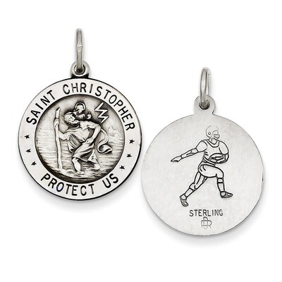Saint Christopher Football Medal Sterling Silver QC3573, MPN: QC3573, 191101181825
