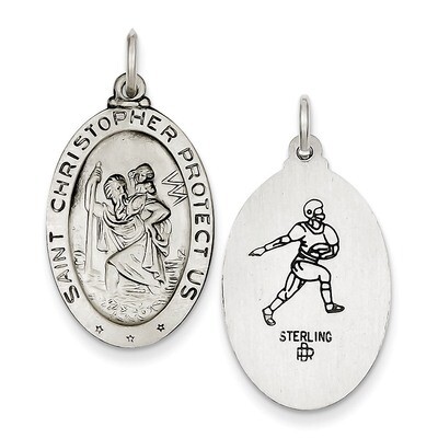 SaintChristopher Football Medal Sterling Silver QC3570, MPN: QC3570, 886774582986