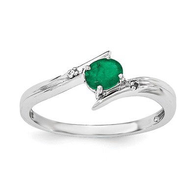 Emerald and Diamond Ring Sterling Silver Rhodium-plated QR6376E, MPN: QR6376E, 883957018195