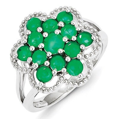 Emerald Flower Ring Sterling Silver QR4528E, MPN: QR4528E, 883957438641