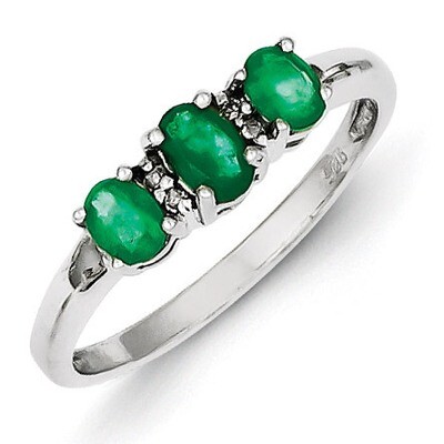 Emerald &amp; Diamond Ring Sterling Silver Rhodium-plated QR2800, MPN: QR2800, 883957462868
