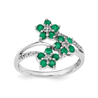 3 Flower Emerald and Diamond Ring Sterling Silver Rhodium-plated QR6380E, MPN: QR6380E, 191101005527