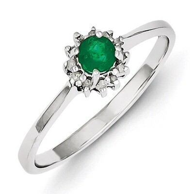 Round Emerald &amp; Diamond Ring Sterling Silver Rhodium-plated QR2799, MPN: QR2799, 883957314341